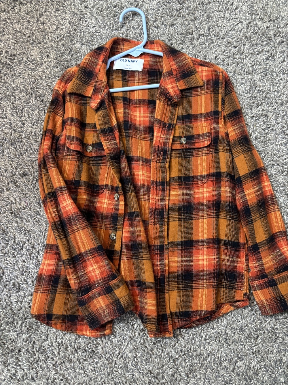 Old Navy Orange and Black Plaid Button-Up Shirt Jacket